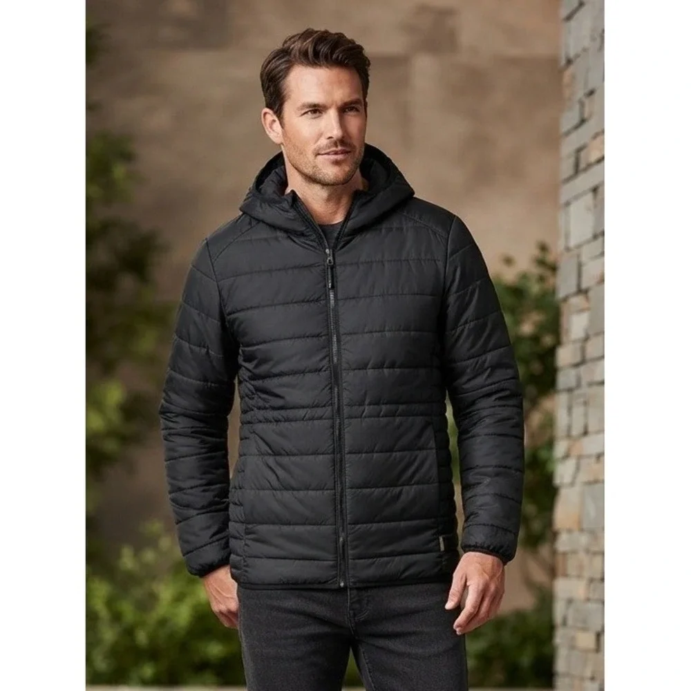Woolrich Hooded Quilted Full Zip Puffer Jacket Men's L Black Outdoor Wool-Loft